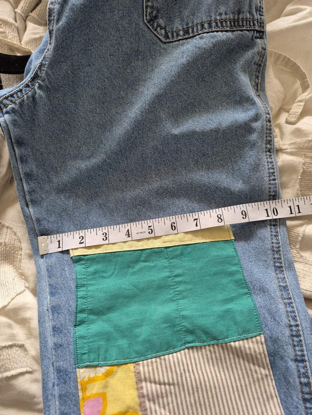 Upcycled Boho Quilt Patch Denim Overalls Size M - Picture 12 of 13